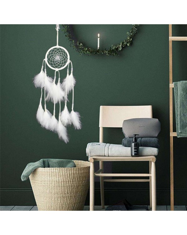 White Feather with Lamp Handmade Dreamcatcher Craft Dream Catcher Net Gift